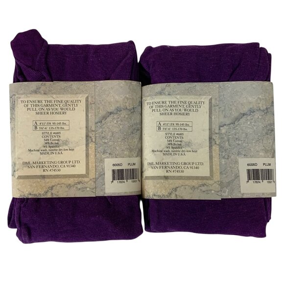 Leggale Cotton Blend Tights Lot of 2 Pair Size B Plum Purple Opaque Legwear - Picture 2 of 3